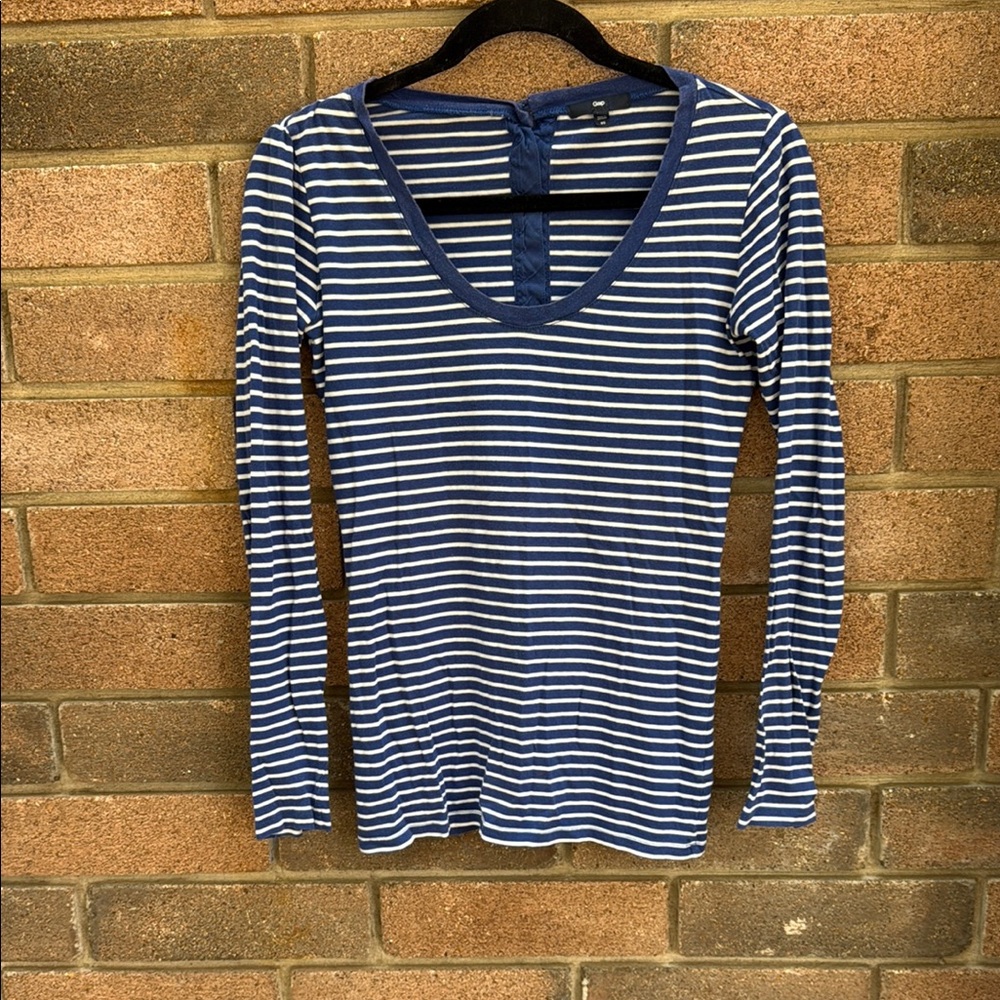 GAP Fitted Ribbed Long Sleeve Blue and White Stripe Top Size XS